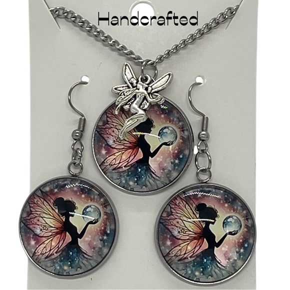 Hand Crafted Jewelry - Hand Crafted Pink Blue Whimsical FairyCore Necklace & Earring Set NWT OS